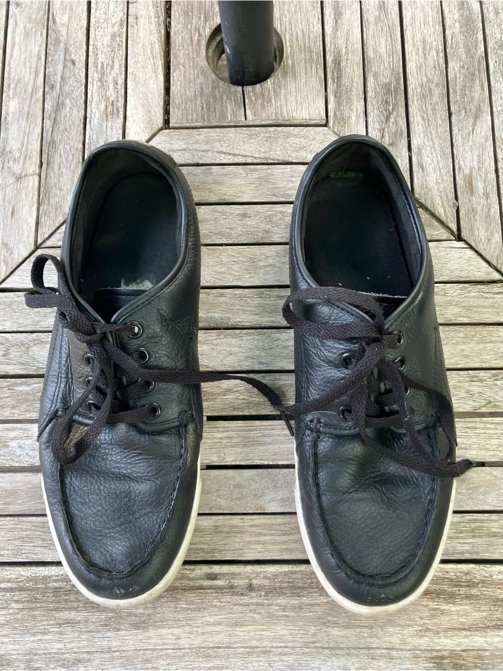Puma Men's Black Leather Boat Shoes with White Trim